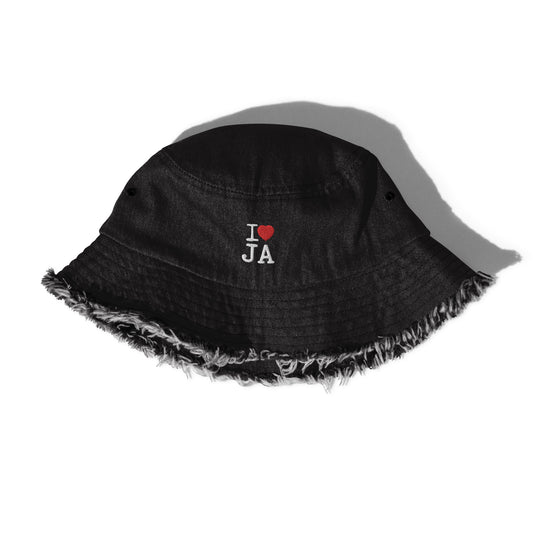 I ❤️ JA Distressed denim bucket hat - JAHMAYCA