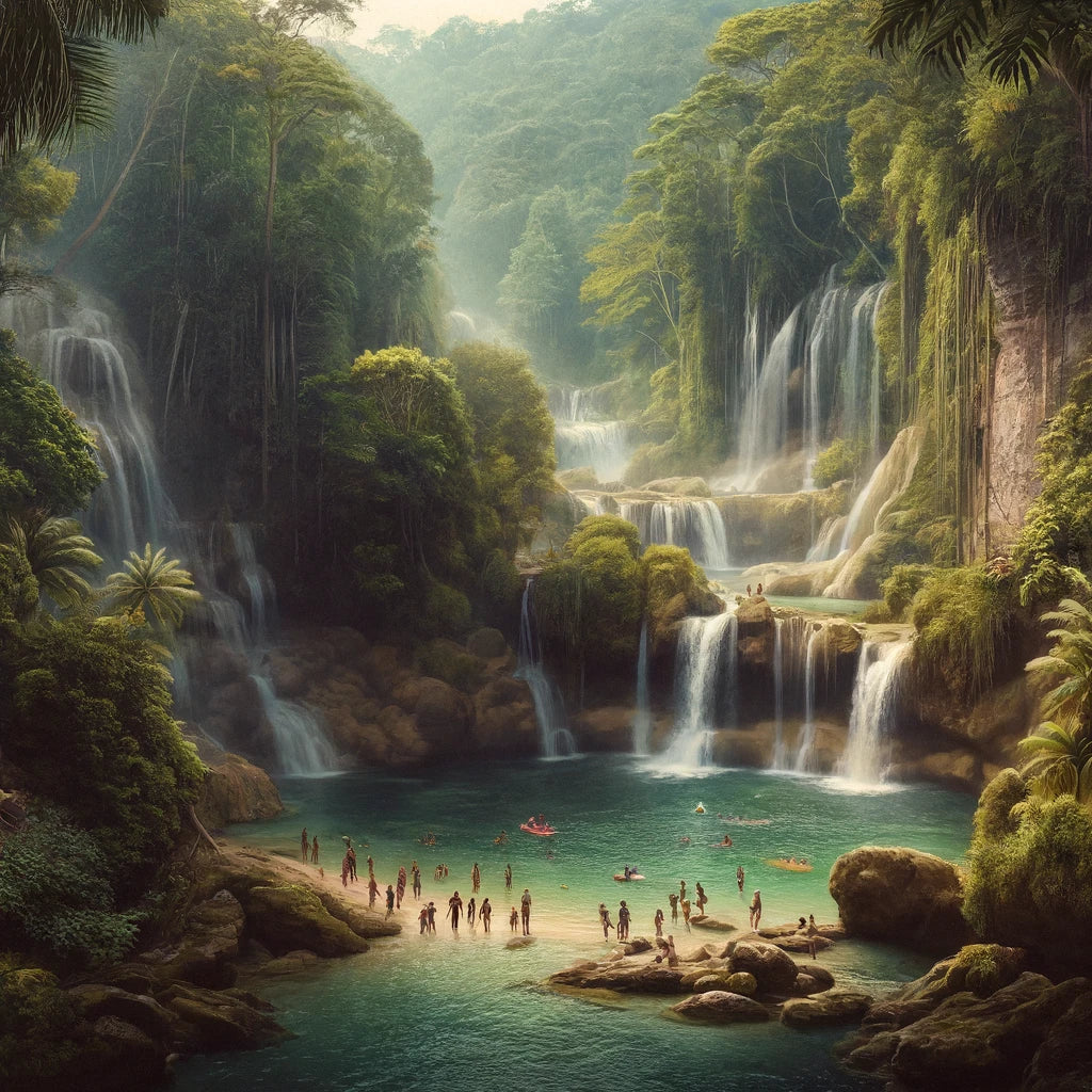 Image of outdoor enthusiasts hiking through the lush landscapes and scenic trails around Kingston, Jamaica.