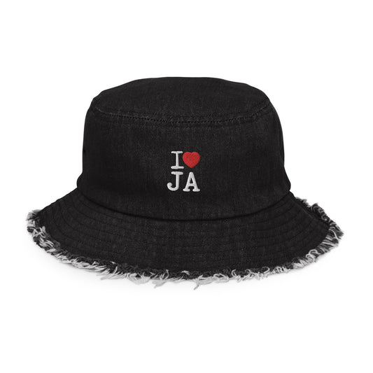 I ❤️ JA Distressed denim bucket hat - JAHMAYCA