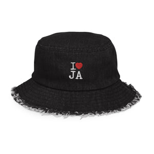 I ❤️ JA Distressed denim bucket hat - JAHMAYCA
