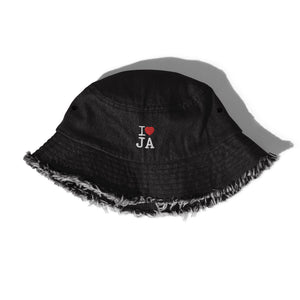 I ❤️ JA Distressed denim bucket hat - JAHMAYCA