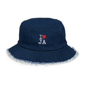 I ❤️ JA Distressed denim bucket hat - JAHMAYCA